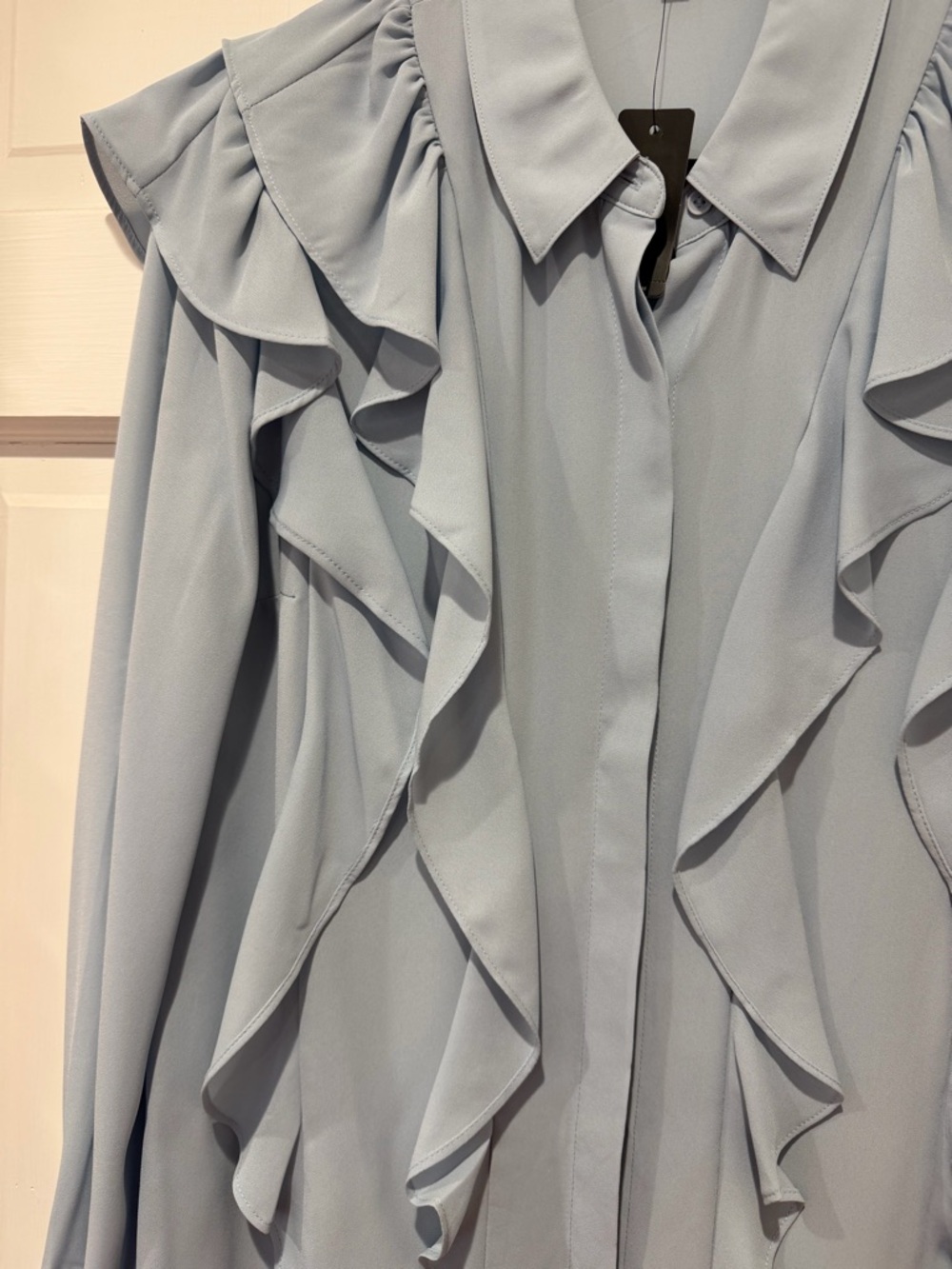 Express Light Blue Ruffle Button-Down Blouse - Picture 4 of 5